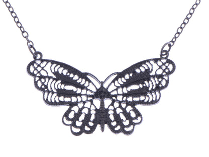 Filigree Wing Fly Butterfly Pendant Necklace