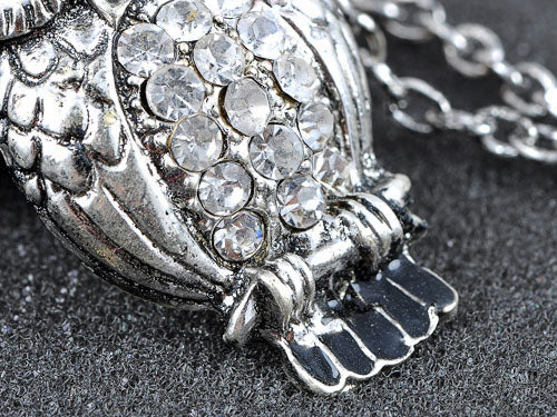 Enamel Wide Eyed Hooting Owl Pendant Necklace