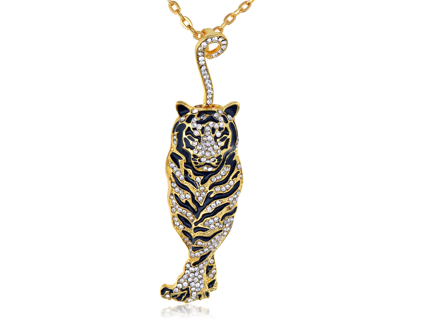 Black Enamel Stripe Tiger Pendant Necklace