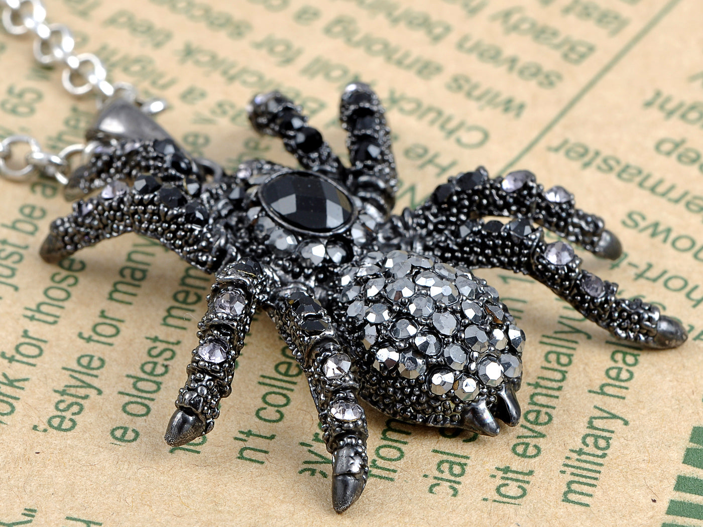 Hematite Czech Spider Pendant Necklace Black Purple Gun