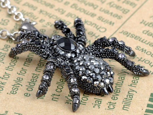 Hematite Czech Spider Pendant Necklace Black Purple Gun