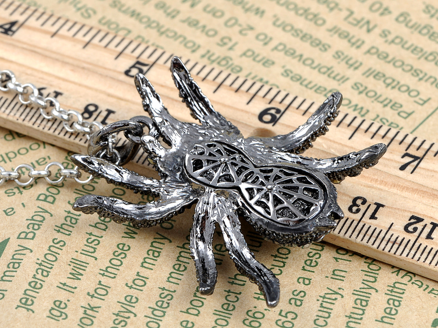 Hematite Czech Spider Pendant Necklace Black Purple Gun