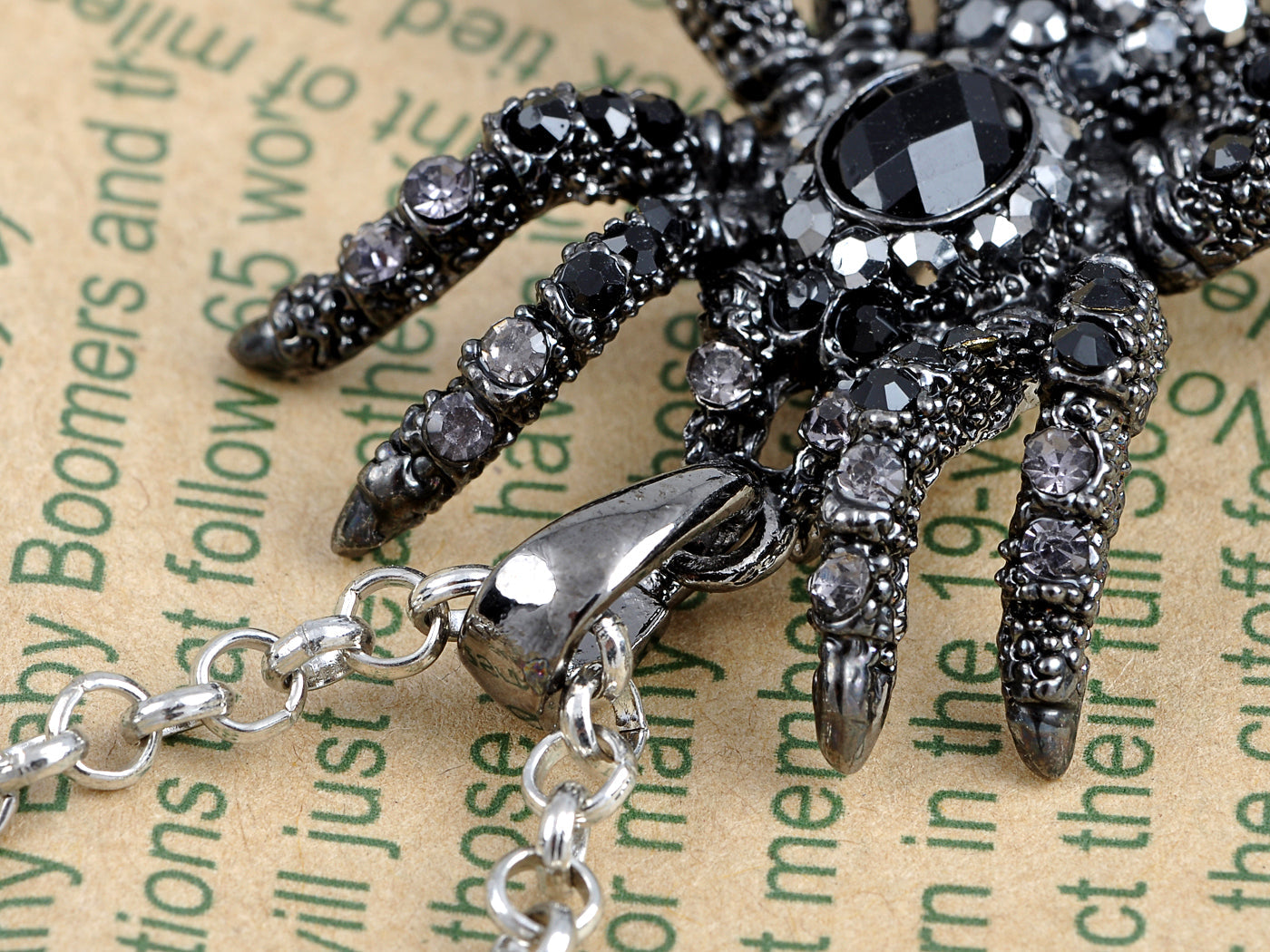 Hematite Czech Spider Pendant Necklace Black Purple Gun