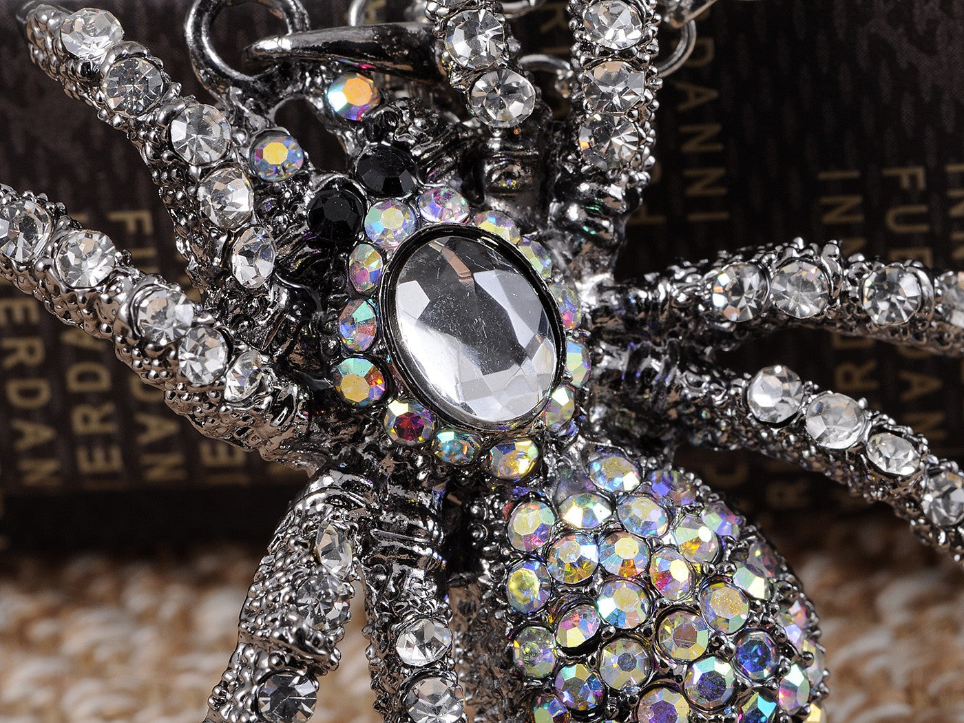 Hematite Czech Spider Pendant Necklace Black Purple Gun