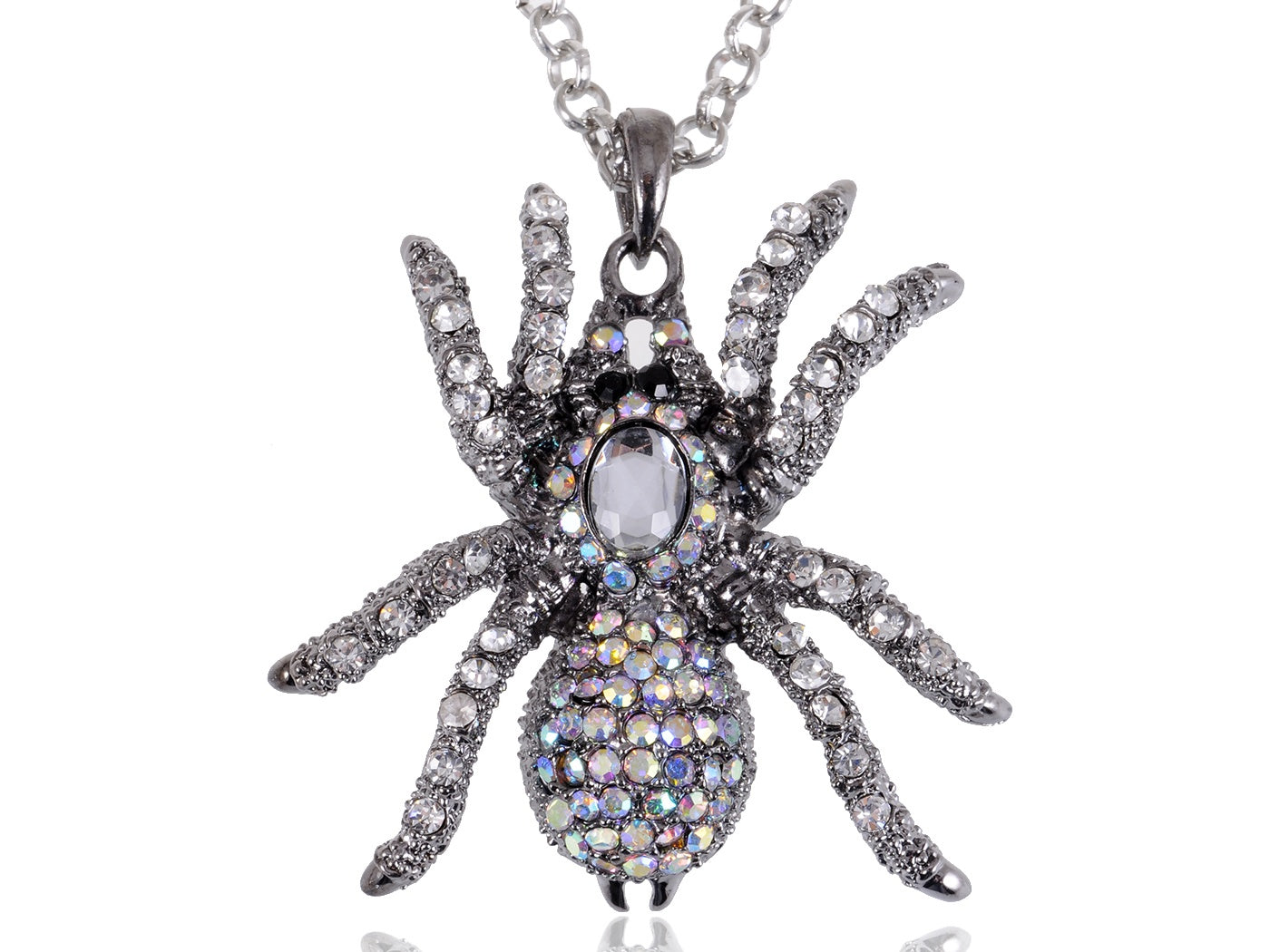 Hematite Czech Spider Pendant Necklace Black Purple Gun