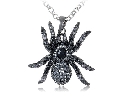Hematite Czech Spider Pendant Necklace Black Purple Gun