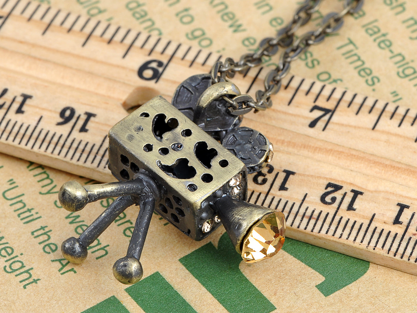 Brass Vintage Old School Movie Film Reel Projector Pendant Necklace