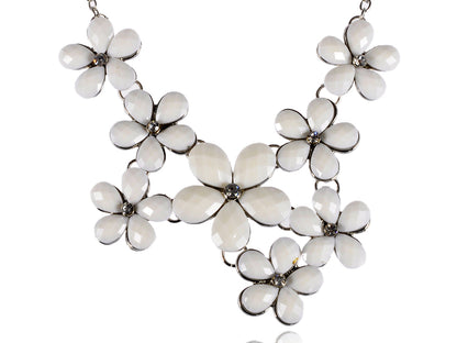 Wedding Spring Cream Color White Flower Bib Statement Necklace