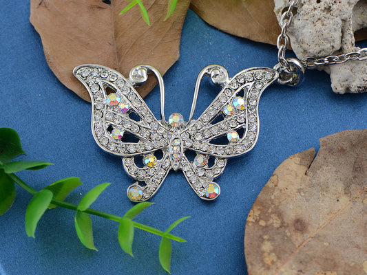 Winged Slanted Butterfly Flying Hang Pendant Necklace