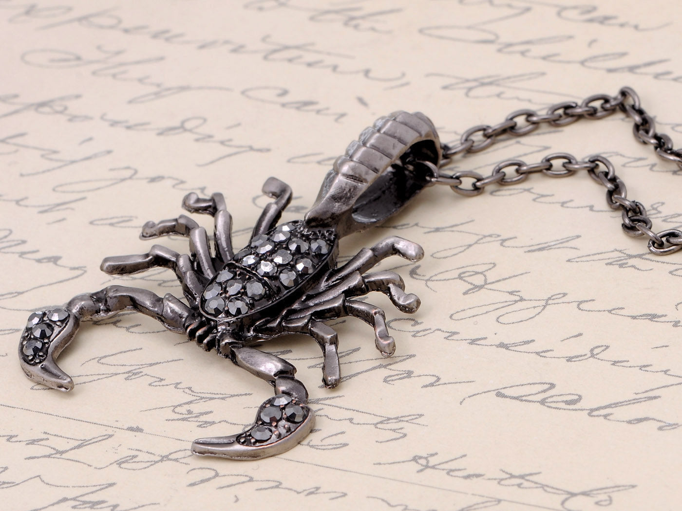 Antique Grey Scorpio Scorpion Pendant Necklace