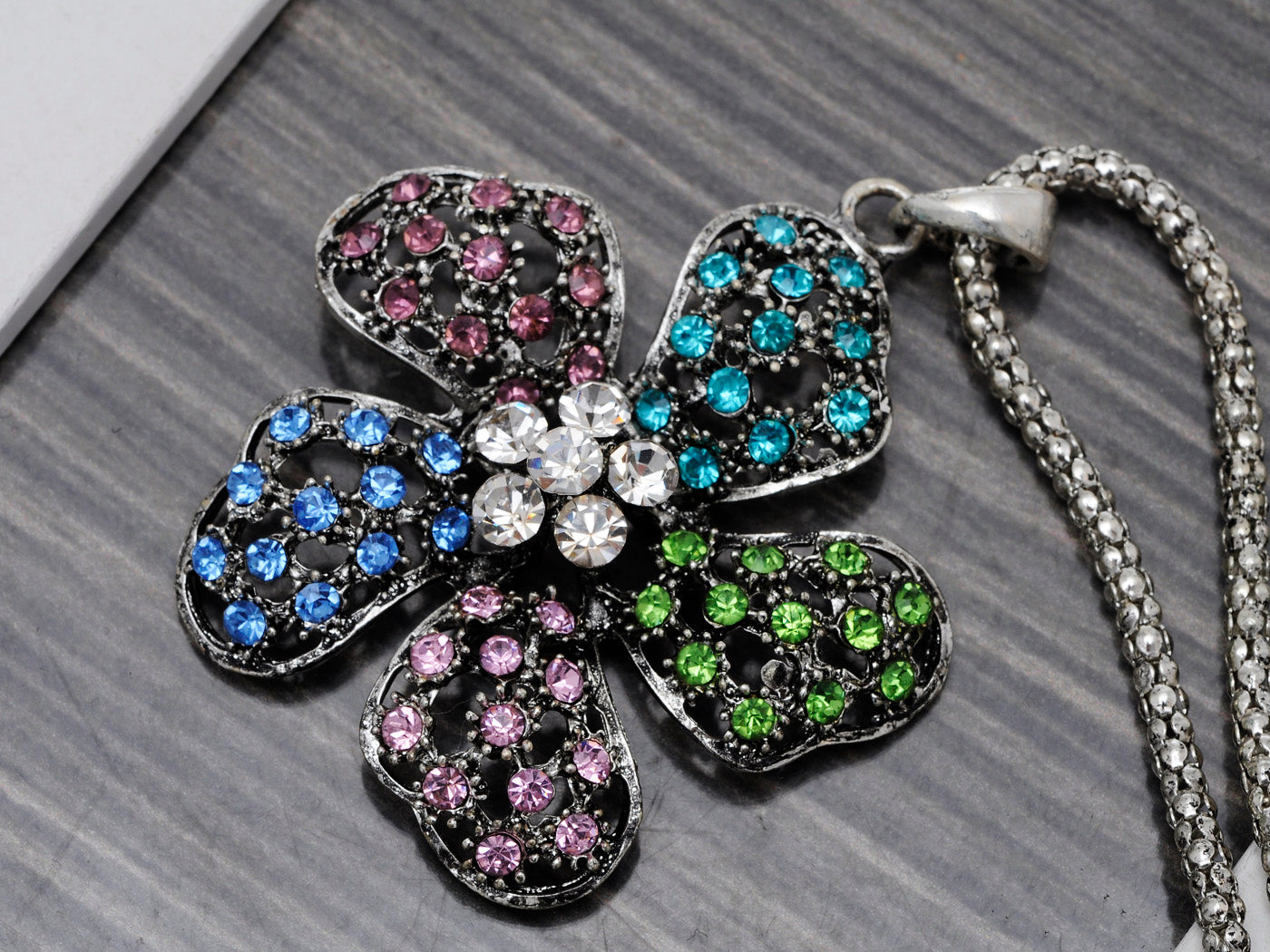 Pastel Color Petals Filigree Petunia Flower Floral Pendant Necklace