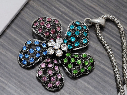 Pastel Color Petals Filigree Petunia Flower Floral Pendant Necklace