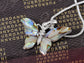 Silver Abalone Colored Butterfly Insect Wings Pendant Necklace