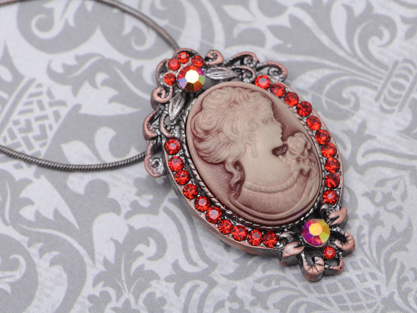 Gun Cameo Lady Victorian Pendant Necklace