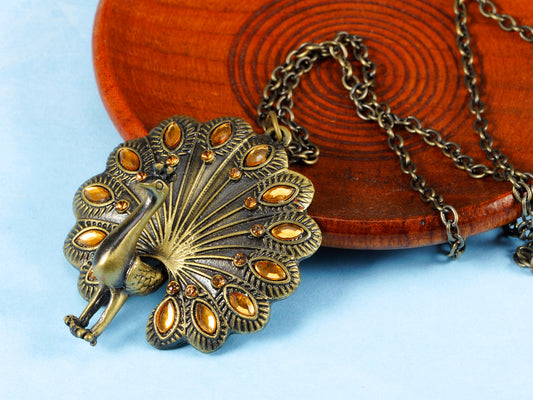 Antique Vintage Topaz Peacock Bird Pendant Necklace