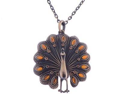 Antique Vintage Topaz Peacock Bird Pendant Necklace