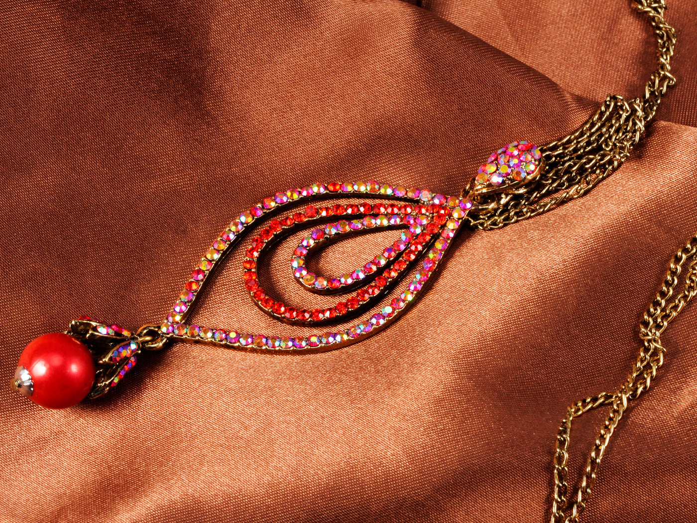 Peacock Bird Encrusted Necklace W Opalescent Ss