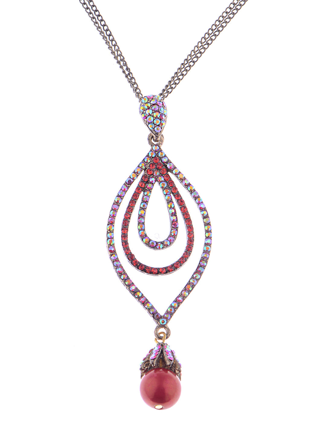 Peacock Bird Encrusted Necklace W Opalescent Ss