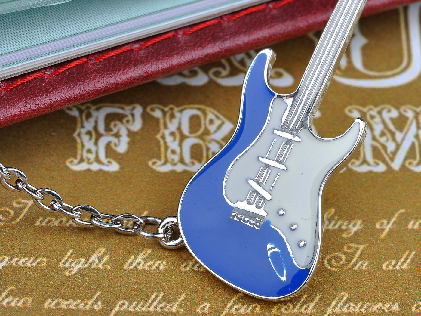Fun Enamel Painted Rockstar Guitar Pendant Necklace