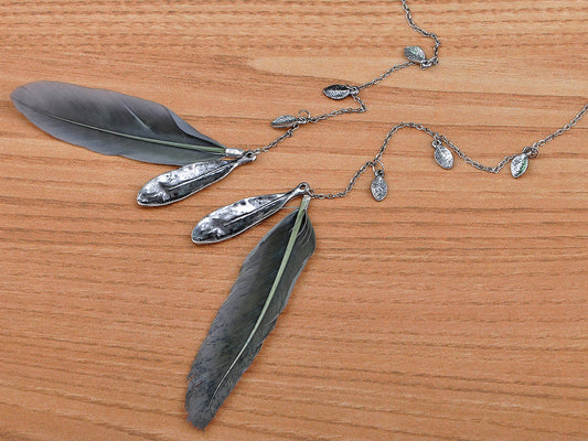 Able Fun Long Two Light Feather Pendant Necklace