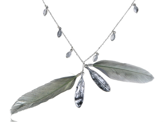 Able Fun Long Two Light Feather Pendant Necklace