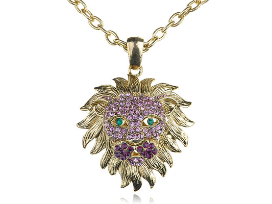 Detailed Light Purple Fierce Lion Pendant Necklace