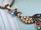 Beautiful Colorful Peacock Bird Pendant Necklace