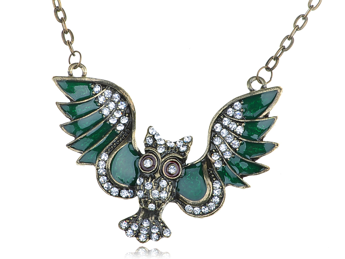 Antique Open Winged Owl Pendant Necklace