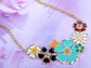 Enamel Flower And Butterfly Bib Statement Necklace Pearl