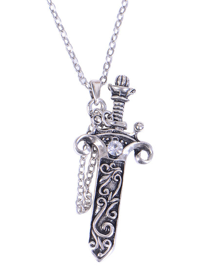 Antique Fantasy Medieval Renaissance Removable Scabbard Rune Sword Dagger Pendant Necklace