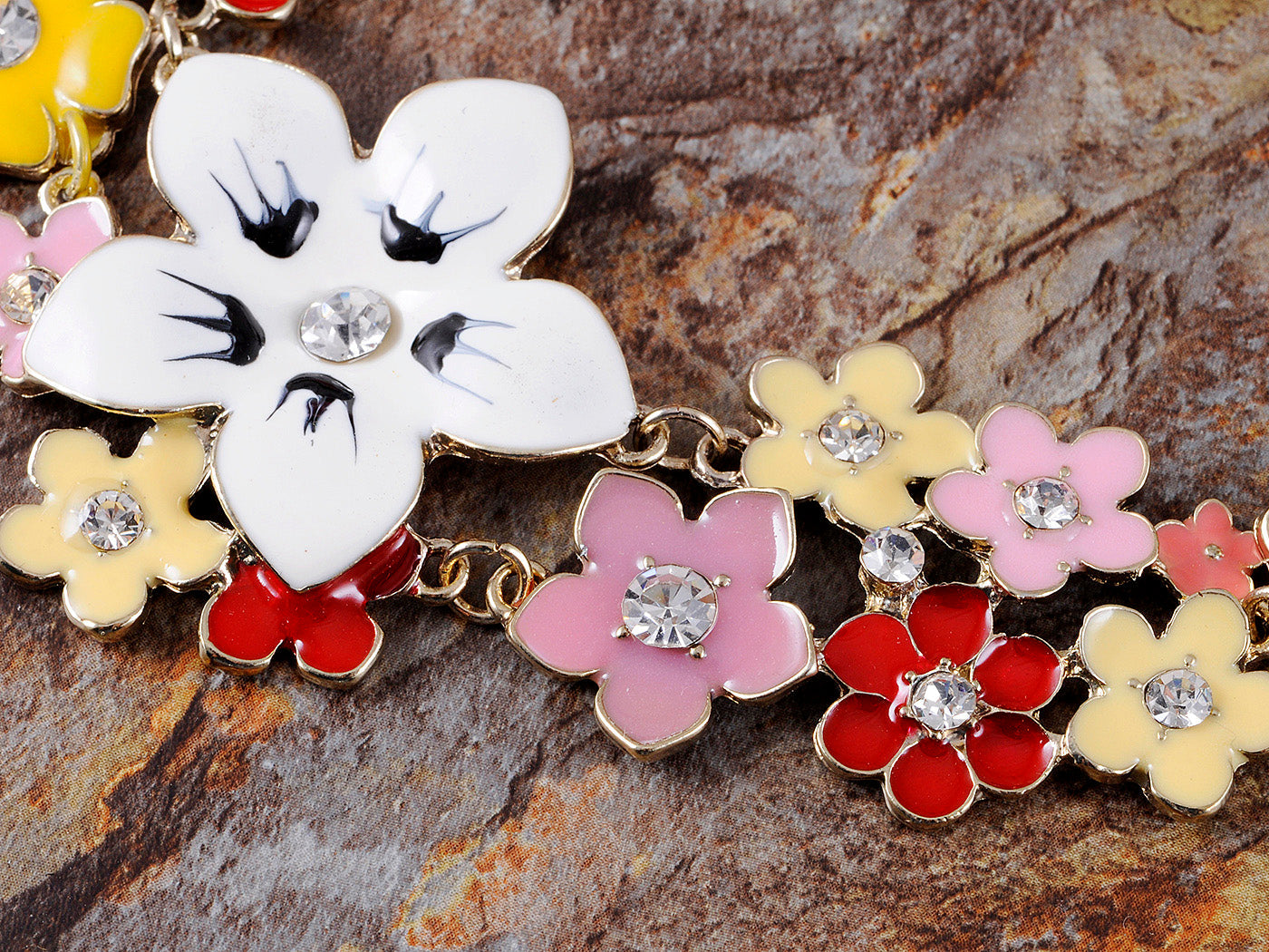 Enamel Flower And Butterfly Bib Statement Necklace Pearl