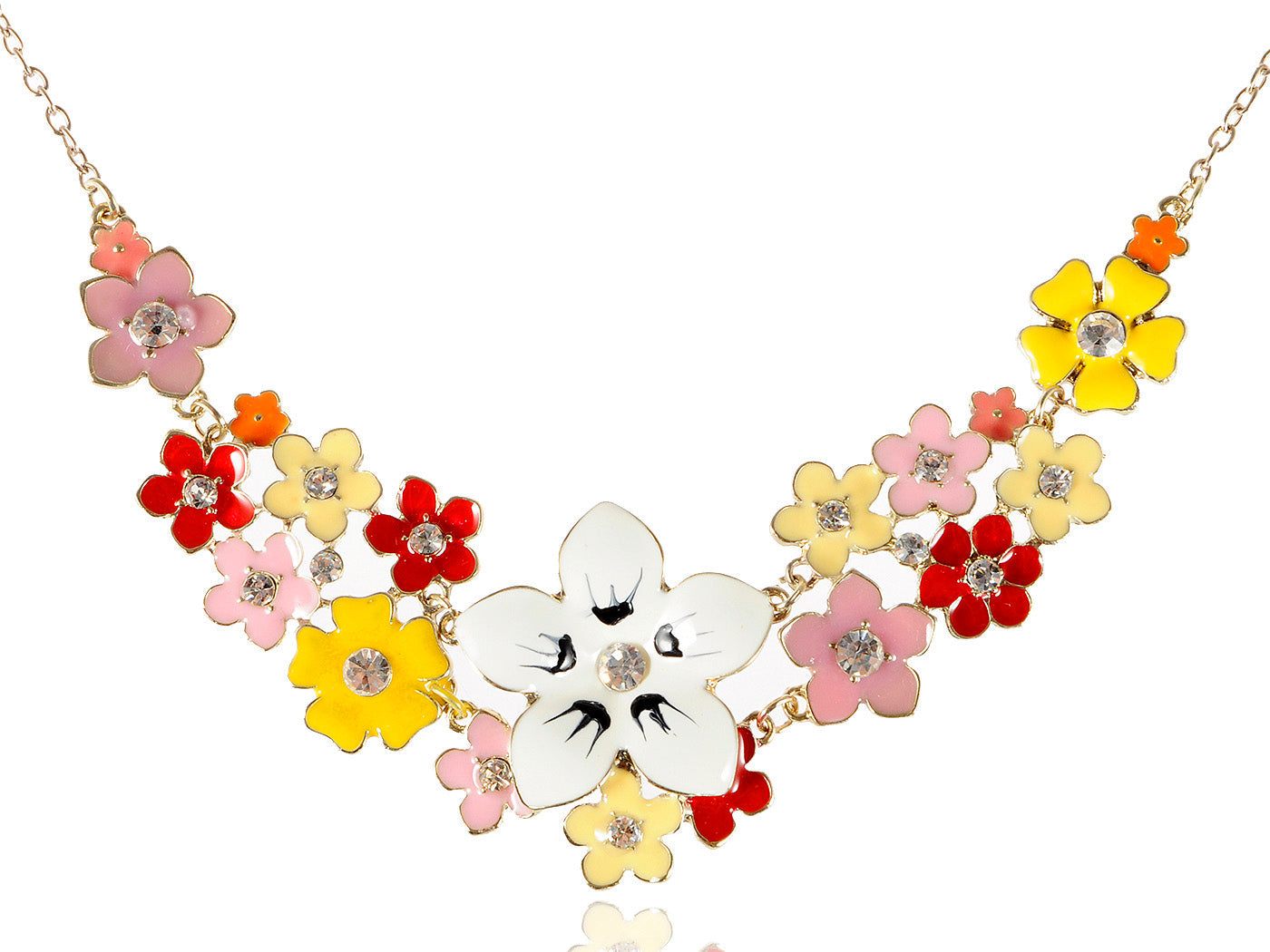 Enamel Flower And Butterfly Bib Statement Necklace Pearl