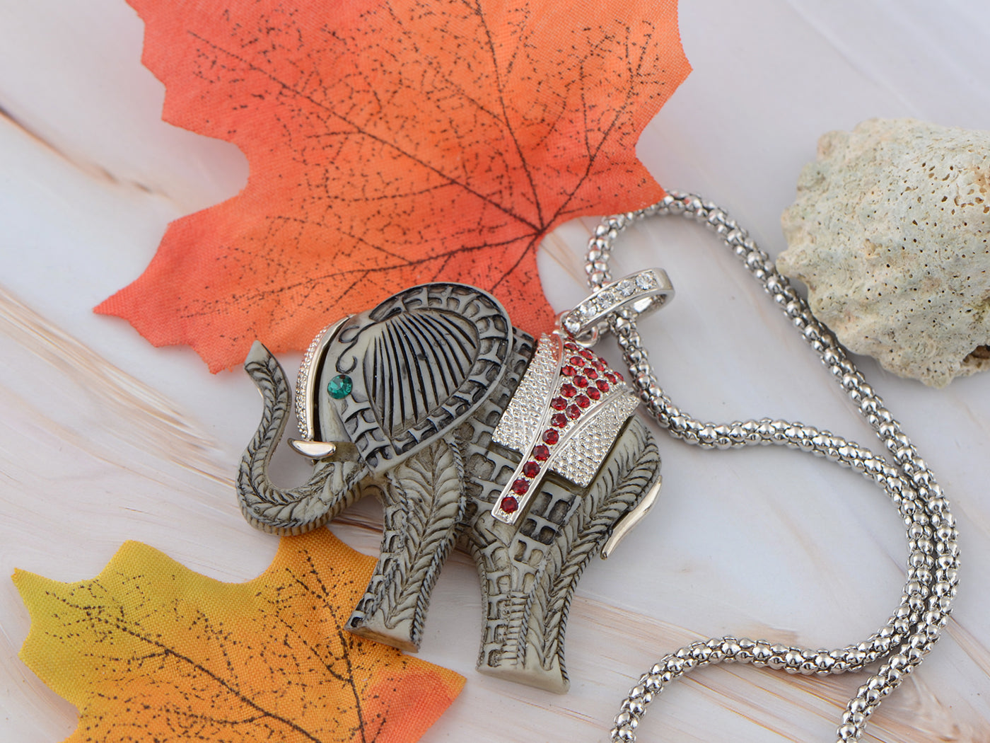 Elephant Reproduction Carved Animal Pendant Necklace