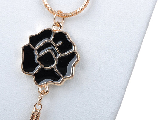 Able Black White Enamel Painted Flower Dangle Necklace