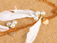 Fun Able White Feather Pearl Beaded Dangle Necklace