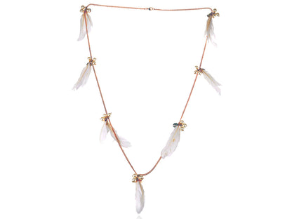 Fun Able White Feather Pearl Beaded Dangle Necklace