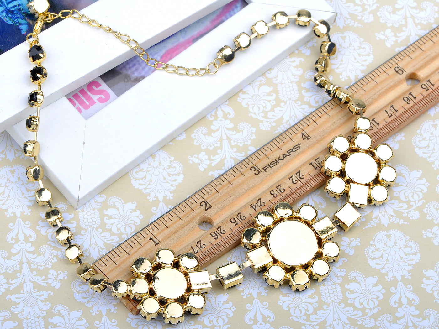 Jet Black Sunflower Dahlia Bohemian Circular Gothic Element Necklace