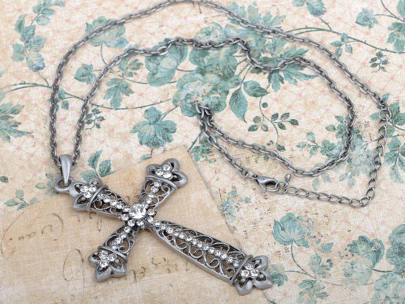 Leaf Ended Cross Vines Element Gothic Fleur De Lis Necklace