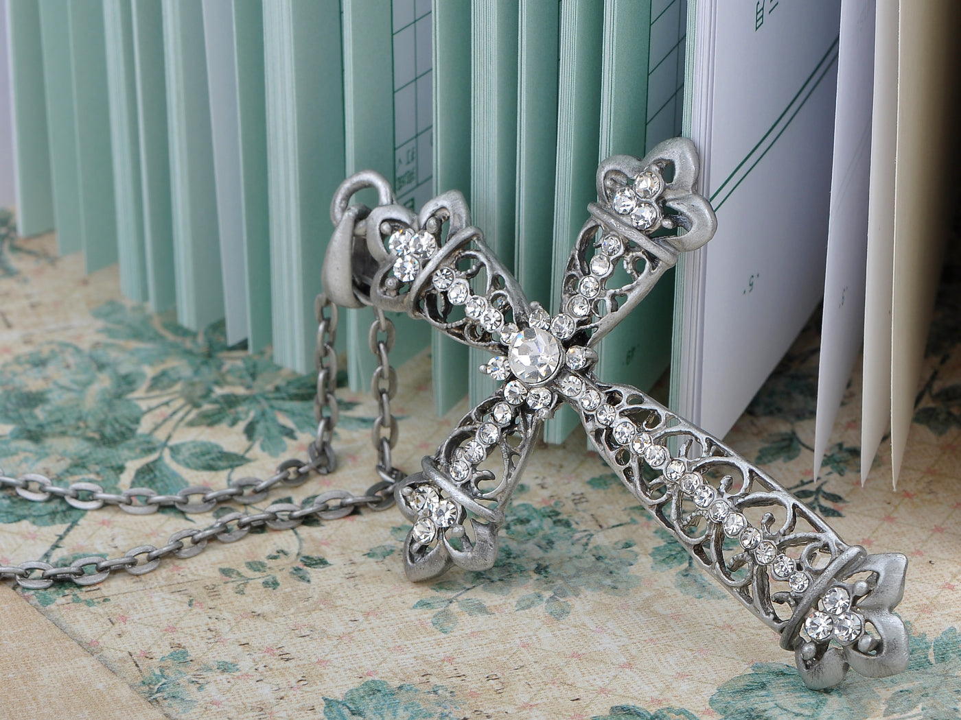 Leaf Ended Cross Vines Element Gothic Fleur De Lis Necklace