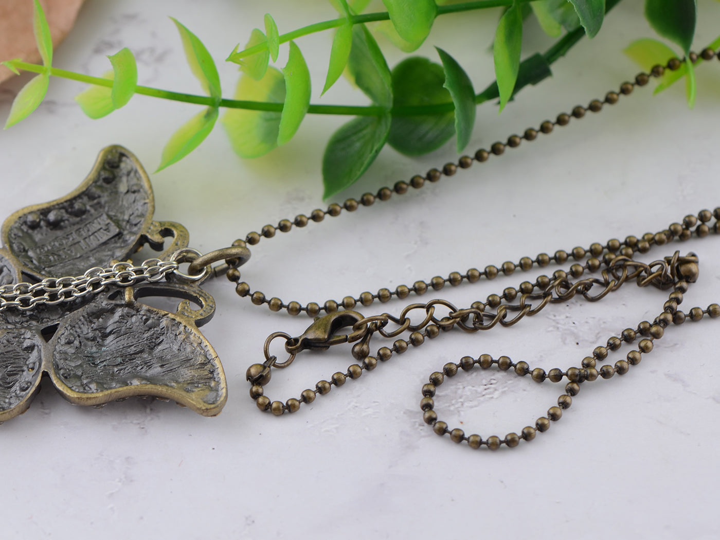 Ab Green Mosaic Butterfly Necklace Pendant
