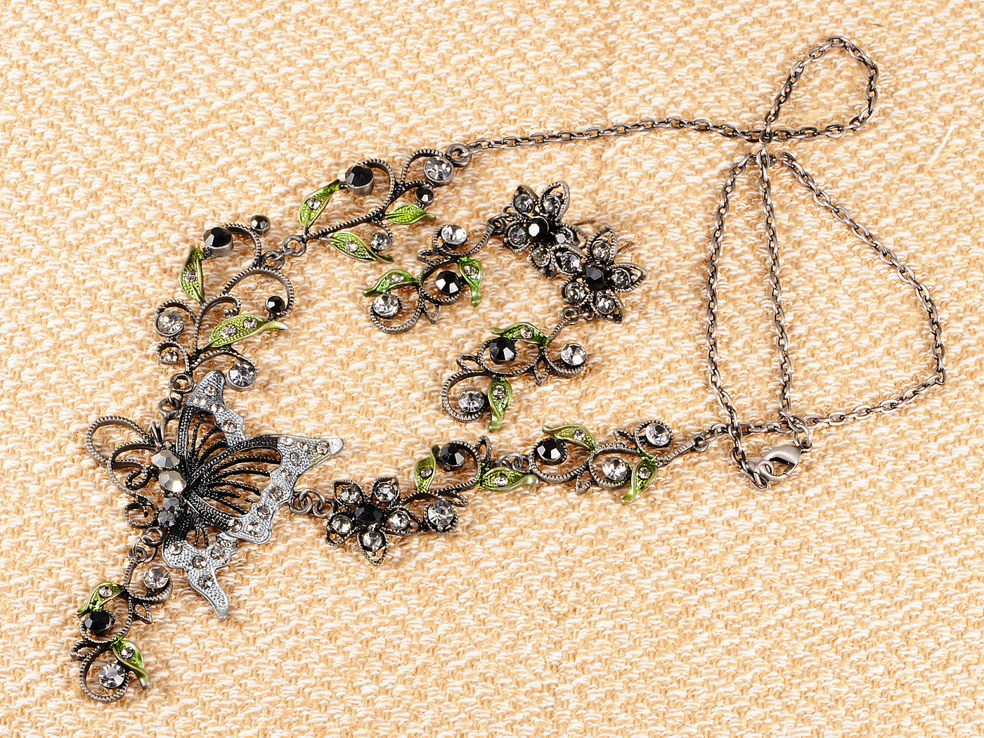 Periodot Grey Butterfly Nature Gun Esque Necklace Earring Set