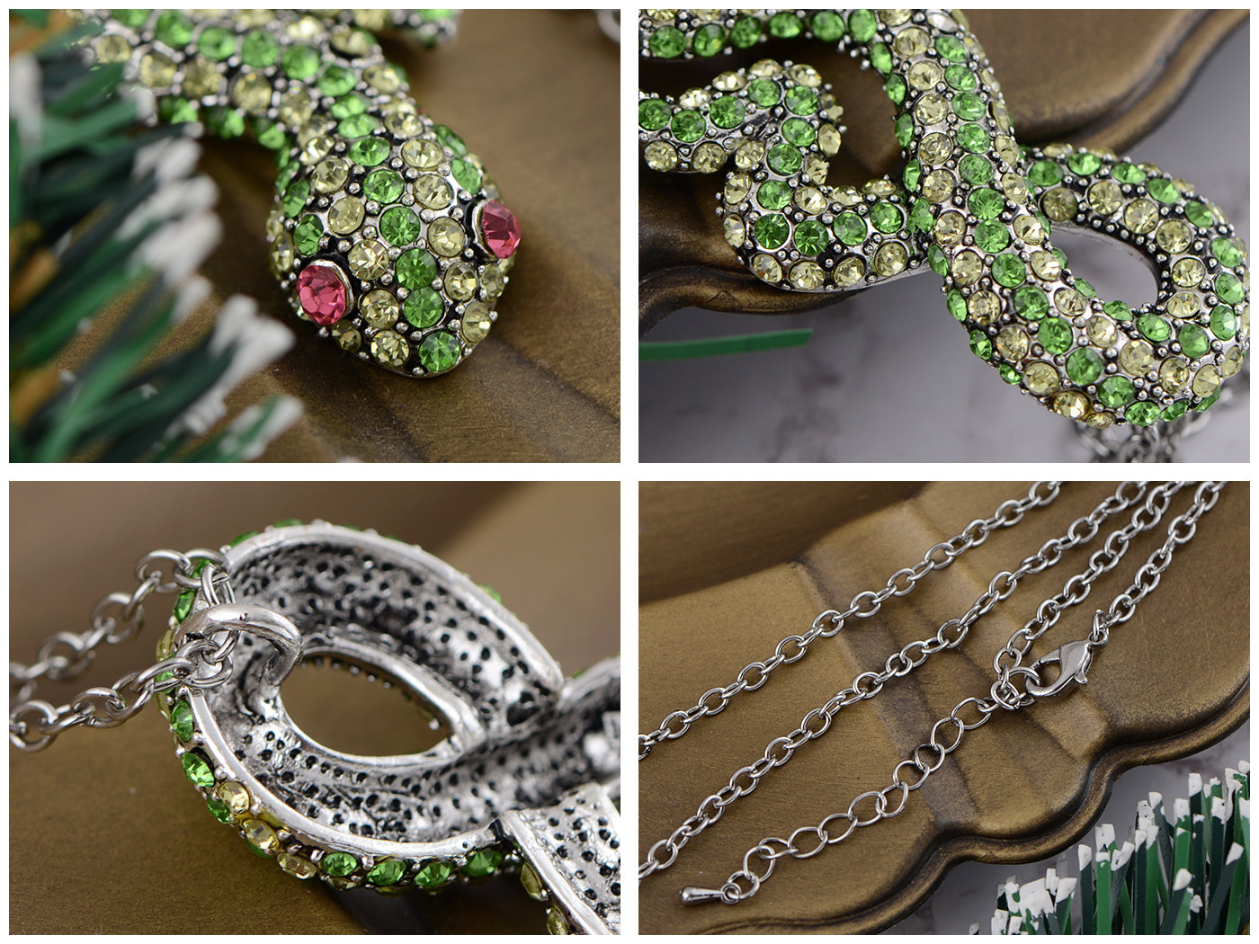 Green Snake White Red Accents Day In Jungle Beauty Champ Necklace