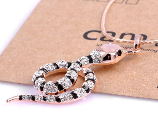 Black White Pink Head Jeweled Snake Pleasant Surprise Welcoming Necklace