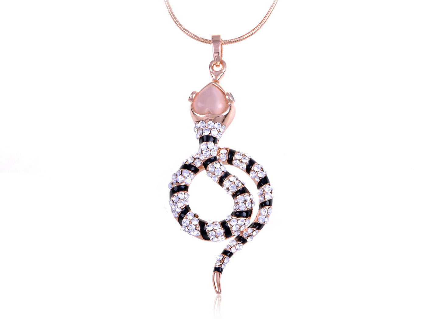 Black White Pink Head Jeweled Snake Pleasant Surprise Welcoming Necklace