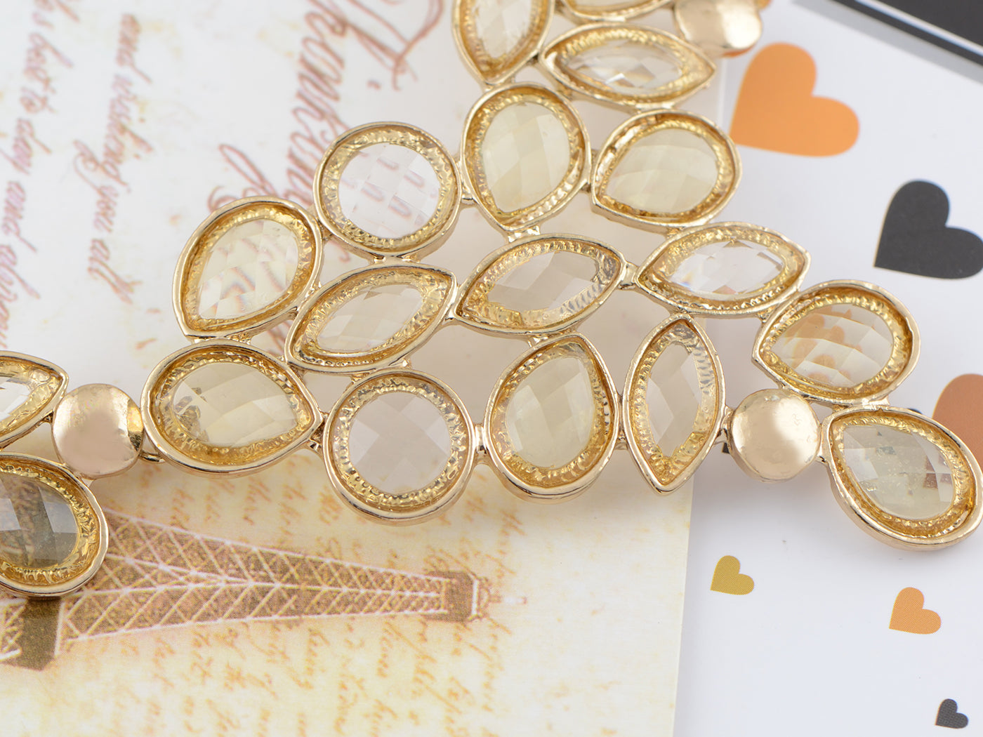 Rose Gold Champagne Teardrop Cluster Statement Bib Pendant Necklace