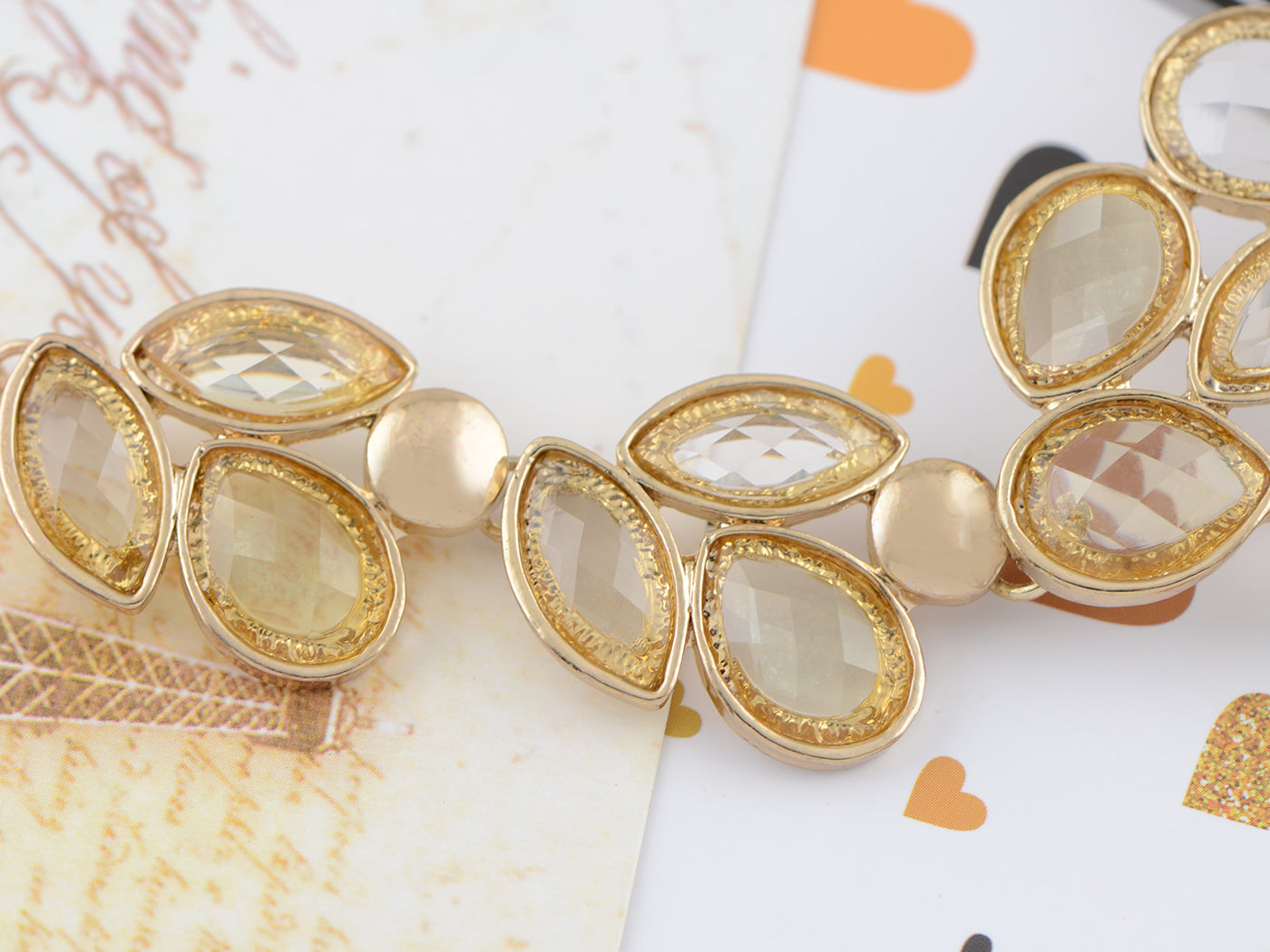 Rose Gold Champagne Teardrop Cluster Statement Bib Pendant Necklace