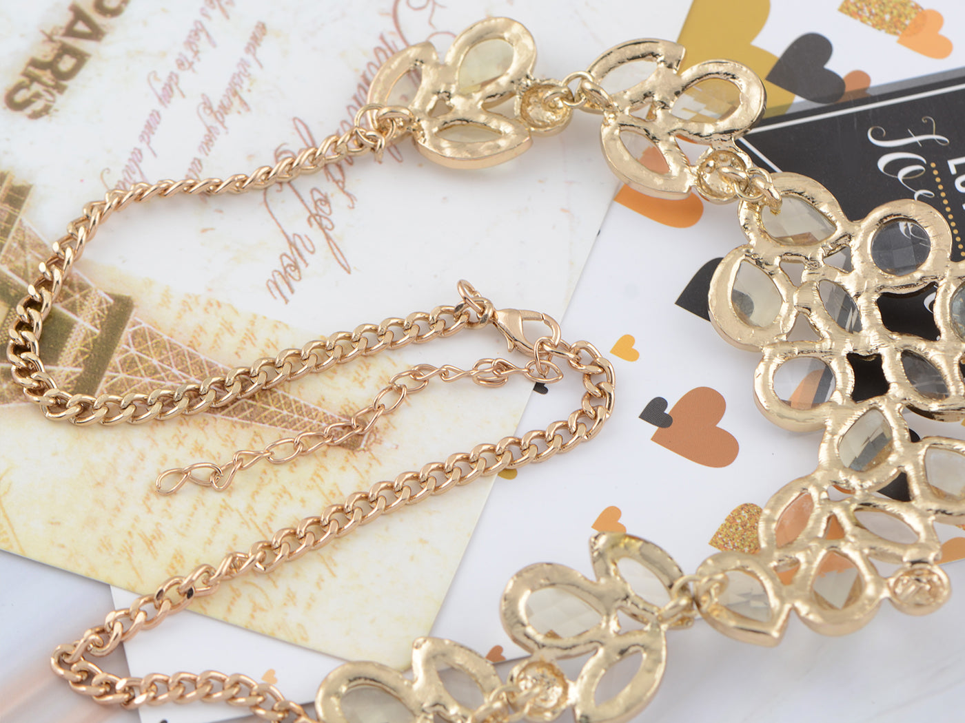 Rose Gold Champagne Teardrop Cluster Statement Bib Pendant Necklace