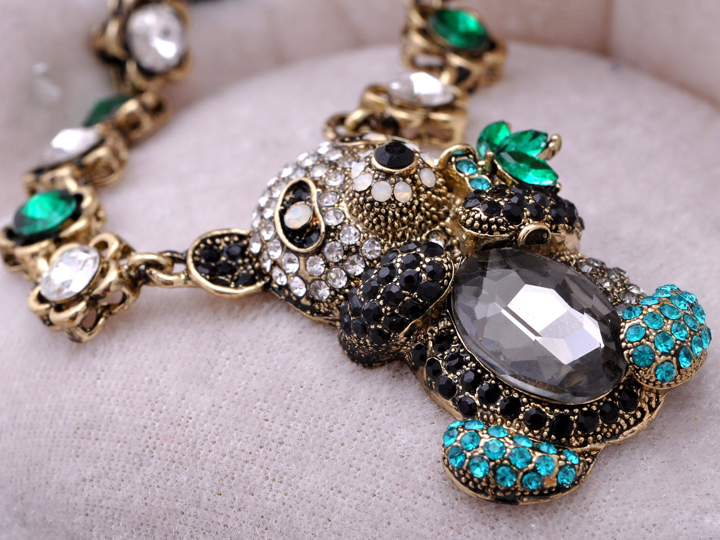 Cuddly Panda Multi Coloured Encrusted Ornate Chain Necklace