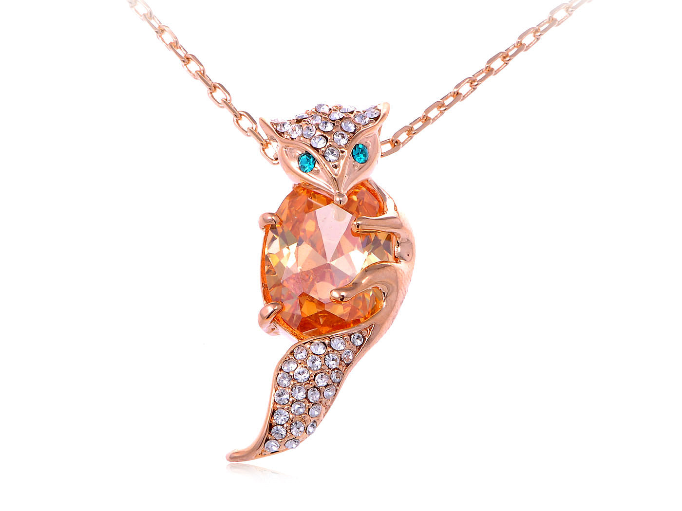 Women Gold Topaz Body Fox Animal Pendant Necklace