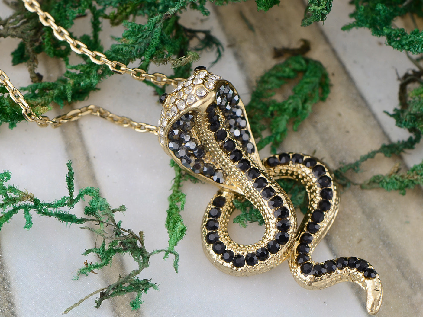 Sleek Cobra Diamond And Black Onyx Chain Necklace